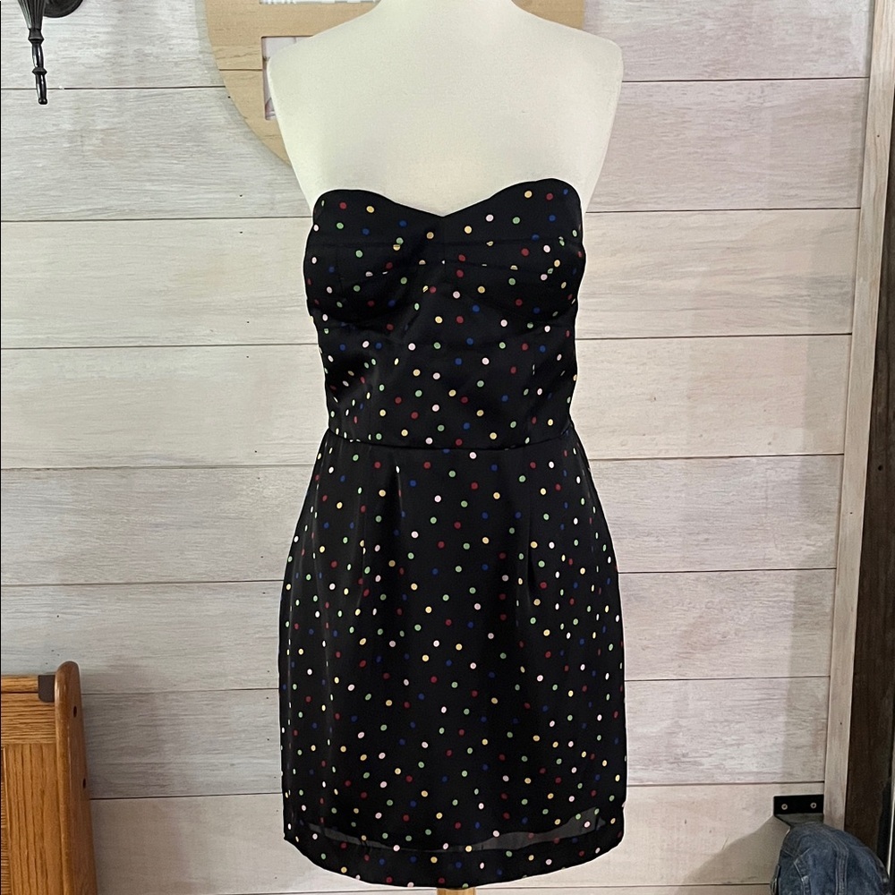 BCBGeneration Strapless Dress - Black with Multicolor Dots 8